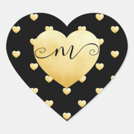 Black DIY Monogram Golden Hart Sticker