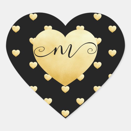 Black DIY Monogram Golden Hart Sticker (Voorkant)