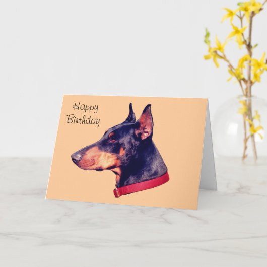 Black Doberman Pinscher  Birthday Kaart (Gele Bloem)