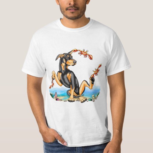 Black Doberman Pinscher Kinda Crabby Tee Shirts (Voorkant)