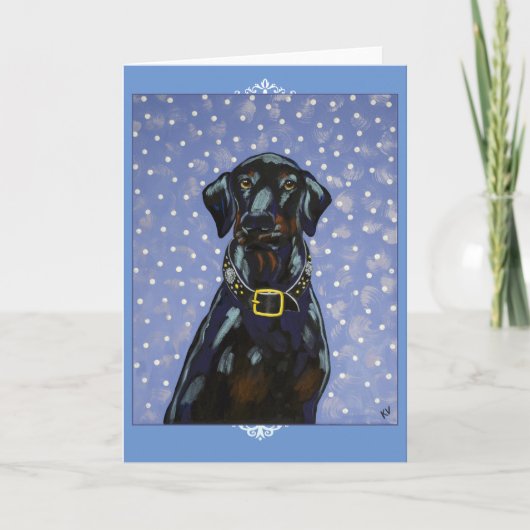 Black Doberman Snow Natural Ears wenskaart Kaart (Voorkant)