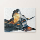 Black doberman watercolor portrait legpuzzel (Horizontaal)