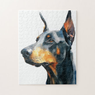 Black doberman watercolor portrait legpuzzel