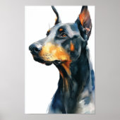Black doberman watercolor portrait poster (Voorkant)