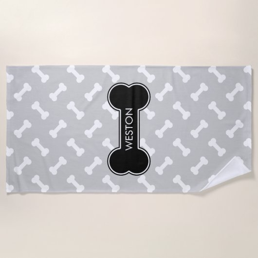 Black Dog Bone en Botten met aangepaste naam Strandlaken (Voorkant)