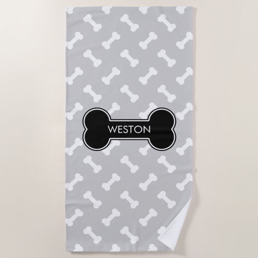 Black Dog Bone en Botten met aangepaste naam Strandlaken (Voorkant)