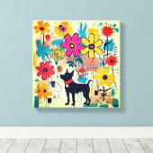 Black Dog Doodle Art Canvas Afdruk (Insitu (Houten vloer))