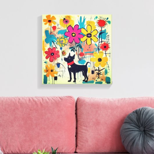 Black Dog Doodle Art Canvas Afdruk (Insitu (Woonkamer))
