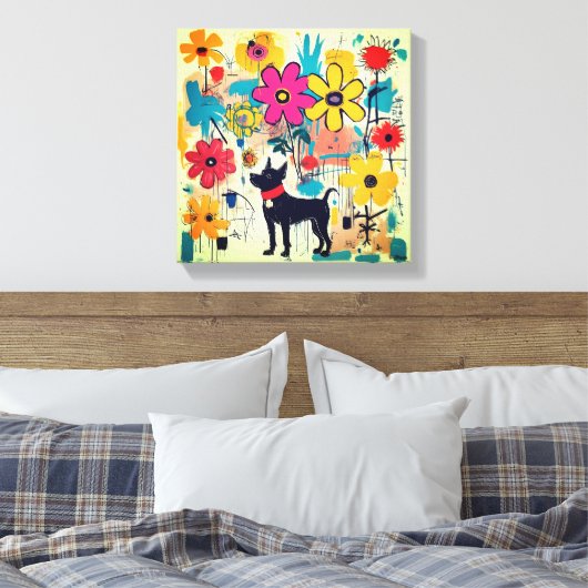 Black Dog Doodle Art Canvas Afdruk (Insitu (Slaapkamer))