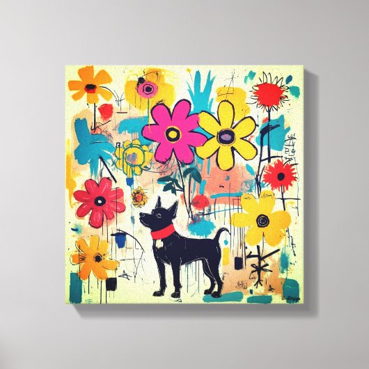 Black Dog Doodle Art Canvas Afdruk (Voorkant)