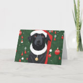 Black Dog Funny Santa Hat Kerstmis Kaart (Voorkant)