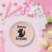 Black Dog Happy Birthday roze Papieren Bordje (Feest)