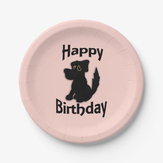 Black Dog Happy Birthday roze Papieren Bordje (Voorkant)