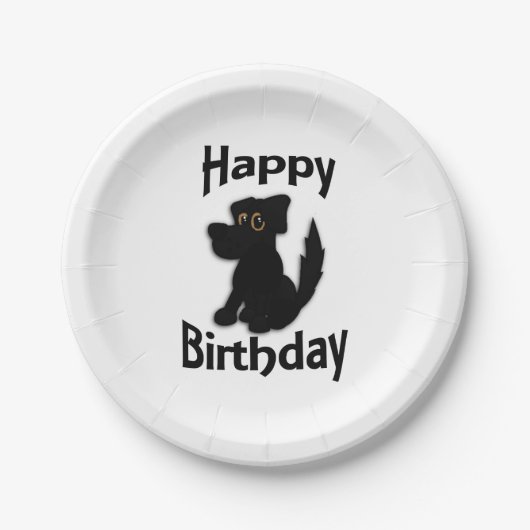Black Dog Happy Birthday White Papieren Bordje (Voorkant)