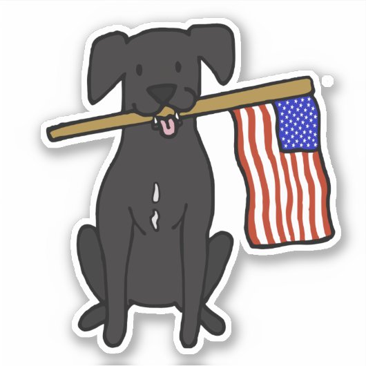 Black Dog Holding Amerikaanse vlag Sticker (Voorkant)