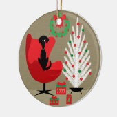 Black Dog in Mid Century Christmas Room Keramisch Ornament (Links)