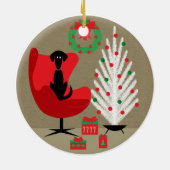 Black Dog in Mid Century Christmas Room Keramisch Ornament (Achterkant)
