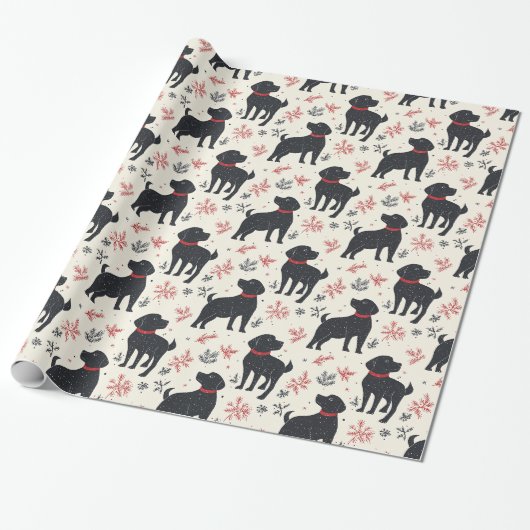 Black Dog Kerst inpakpapier (Uitgerold)
