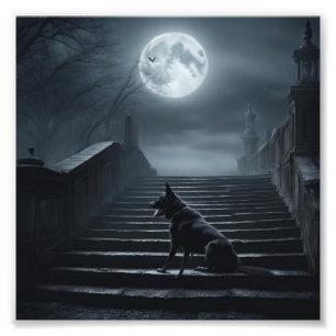 Black Dog of Whitby Running up the 199 Steps Foto Afdruk