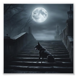 Black Dog of Whitby Running up the 199 Steps Foto Afdruk