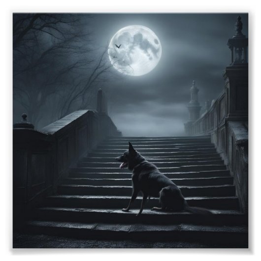 Black Dog of Whitby Running up the 199 Steps Foto Afdruk (Voorkant)