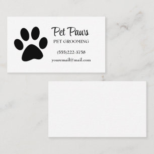 Black Dog Paw op White Pet Grooming Service Visitekaartje