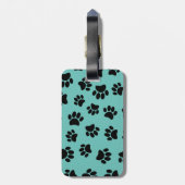 Black Dog Paw Pattern op Blauwgroen Bagagelabel (Achterkant verticaal)