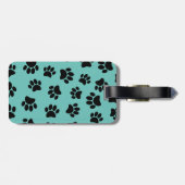 Black Dog Paw Pattern op Blauwgroen Bagagelabel (Achterkant horizontaal)