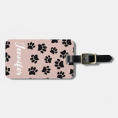 Black Dog Paw Pattern op Roos Gold Bagagelabel (Voorkant horizontaal)