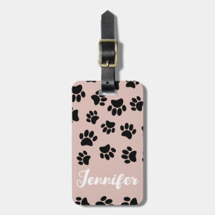 Black Dog Paw Pattern op Roos Gold Bagagelabel