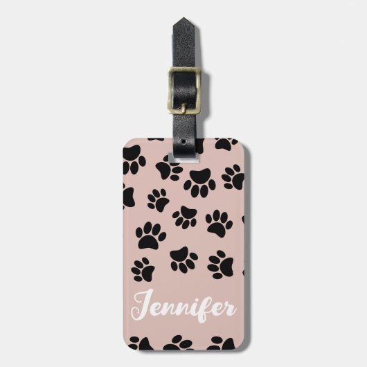 Black Dog Paw Pattern op Roos Gold Bagagelabel (Voorkant verticaal)