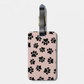 Black Dog Paw Pattern op Roos Gold Bagagelabel (Achterkant verticaal)