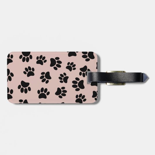 Black Dog Paw Pattern op Roos Gold Bagagelabel (Achterkant horizontaal)