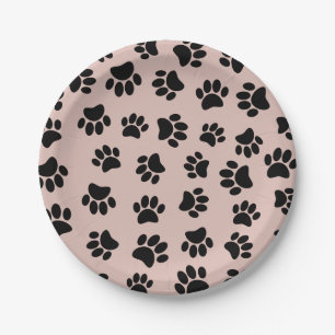Black Dog Paw Pattern op Roos Gold Papieren Bordje