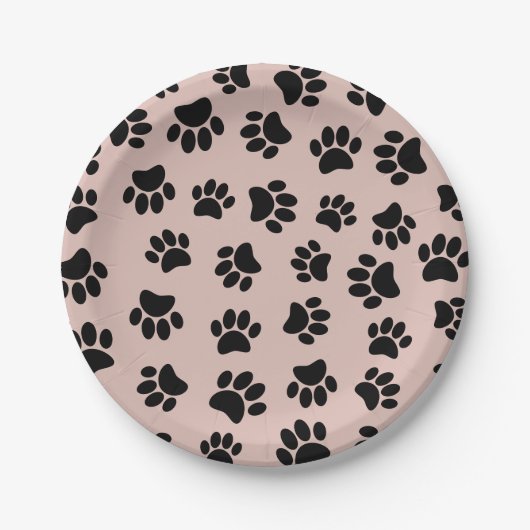 Black Dog Paw Pattern op Roos Gold Papieren Bordje (Voorkant)