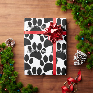 Black Dog Paw Print Aangepaste naam Cadeaupapier