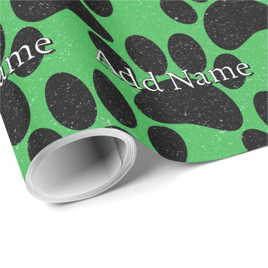 Black Dog Paw Print Aangepaste naam Distressed Gre Cadeaupapier (Rol Hoek)