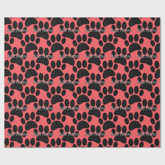 Black Dog Paw Print Aangepaste naam Distressed Red Cadeaupapier (Vlak)