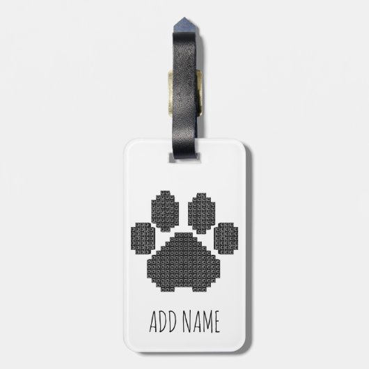 Black Dog Paw Print Building Block Aangepaste naam Bagagelabel (Achterkant verticaal)