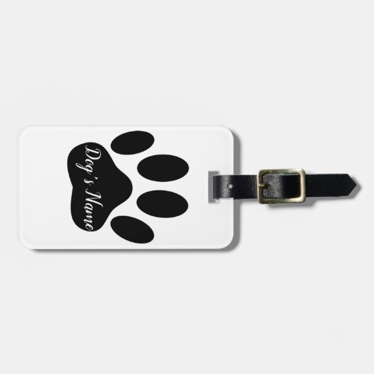 Black Dog Paw Print met aangepaste naam Bagagelabel (Voorkant horizontaal)