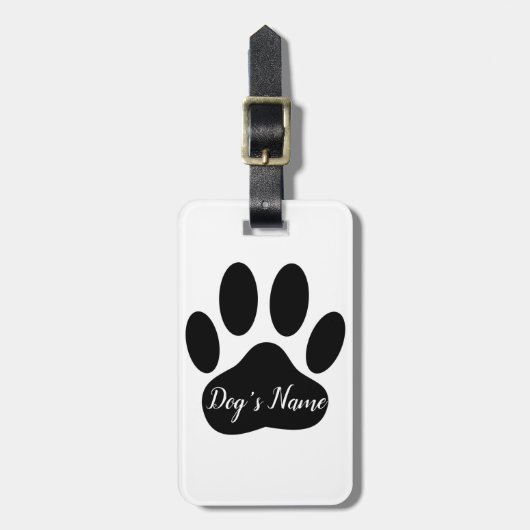 Black Dog Paw Print met aangepaste naam Bagagelabel (Voorkant verticaal)