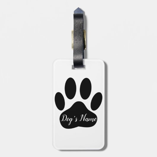 Black Dog Paw Print met aangepaste naam Bagagelabel (Achterkant verticaal)