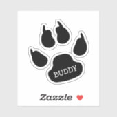 Black Dog Paw Print With Name Sticker (Vel)