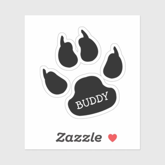 Black Dog Paw Print With Name Sticker (Vel)