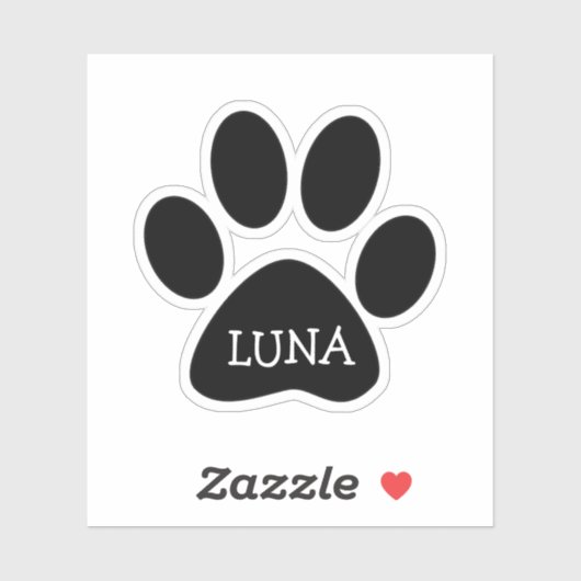 Black Dog Paw Print With Name Sticker (Vel)