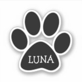 Black Dog Paw Print With Name Sticker (Voorkant)