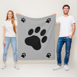 Black Dog Paw Silhouettes Fleece Deken