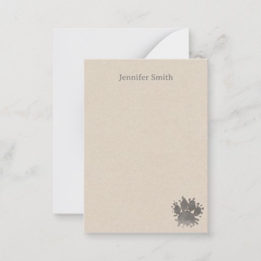 Black Dog Paw Watercolor Personalized Stationery Notitiekaartje (Voorkant)