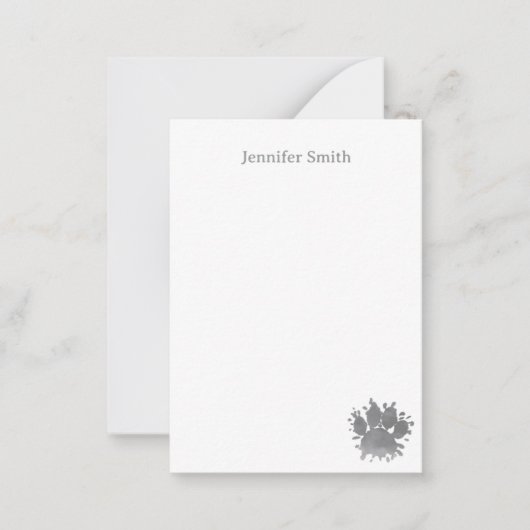 Black Dog Paw Watercolor Personalized Stationery Notitiekaartje (Voorkant)