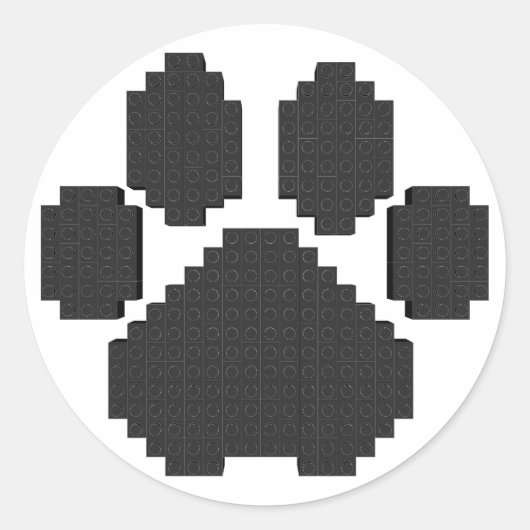 Black Dog Pawprint Building Blocks Ronde Sticker (Voorkant)